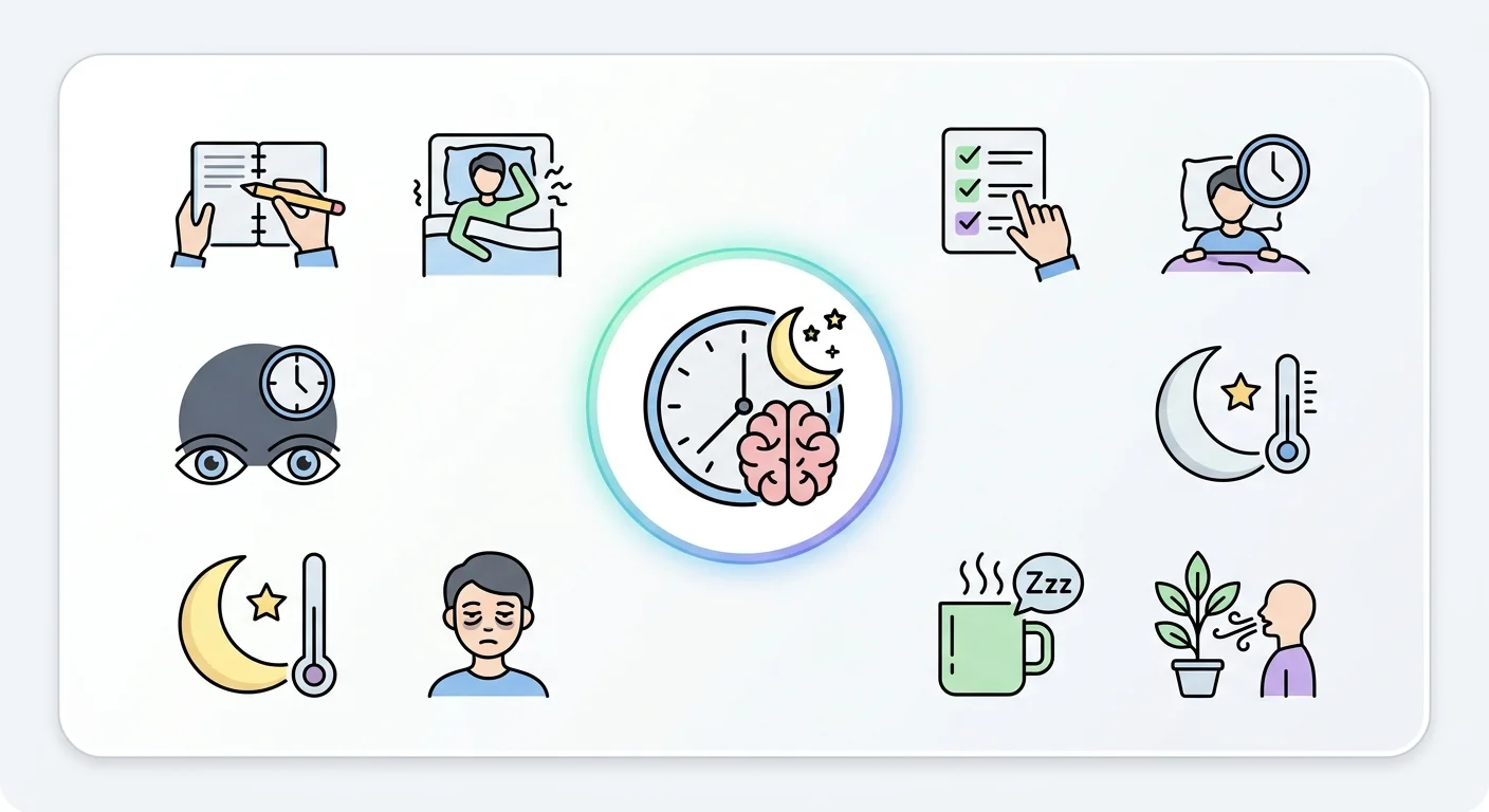 수면 일기로 찾는 불면증의 원인과 해결책 핵심 요소 인포그래픽