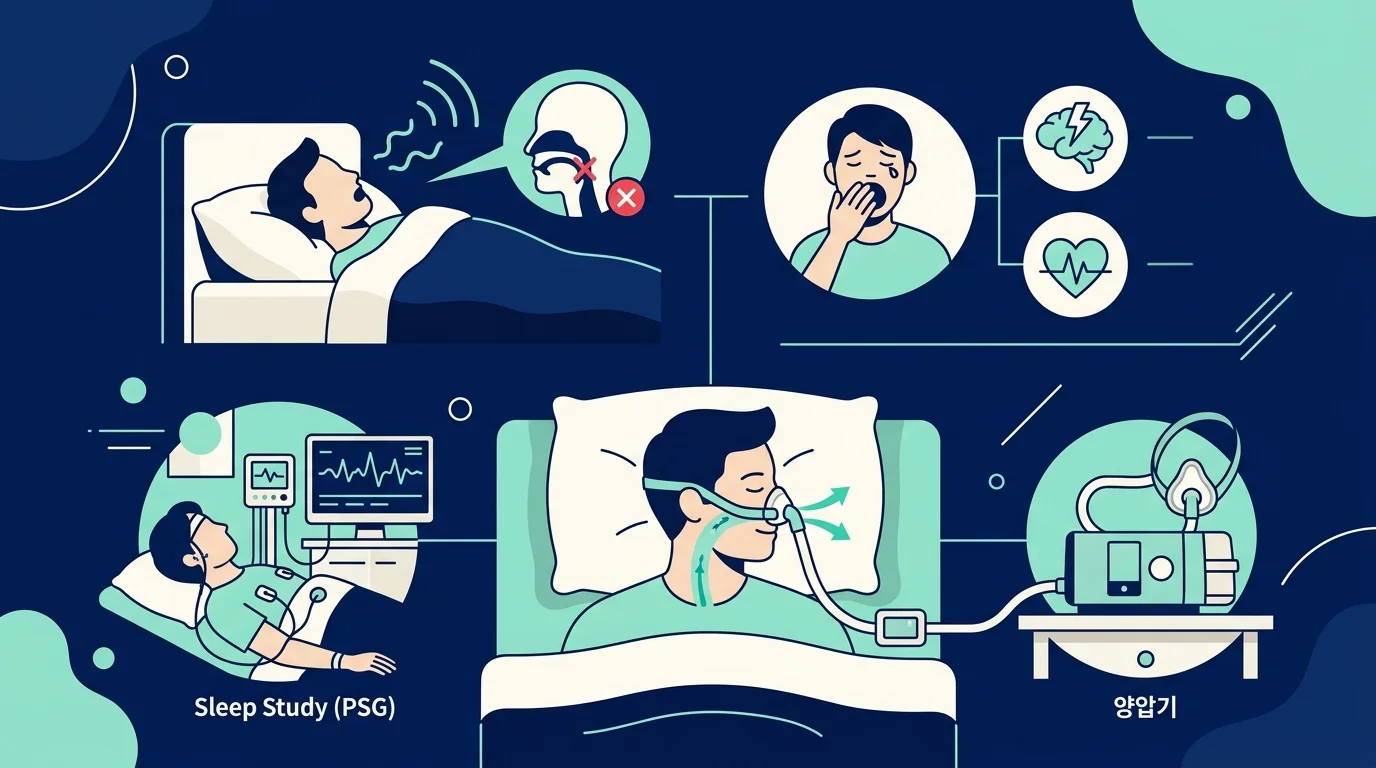 코골이와 수면무호흡증의 위험성과 치료법 대표 이미지 미니멀 일러스트
